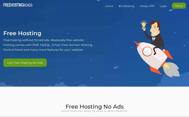 the free hosting no ads homepage